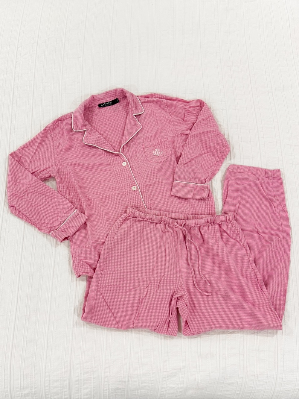 Ralph Lauren Women’s Pink Gingham Houndstooth Matching Pajama Set Medium